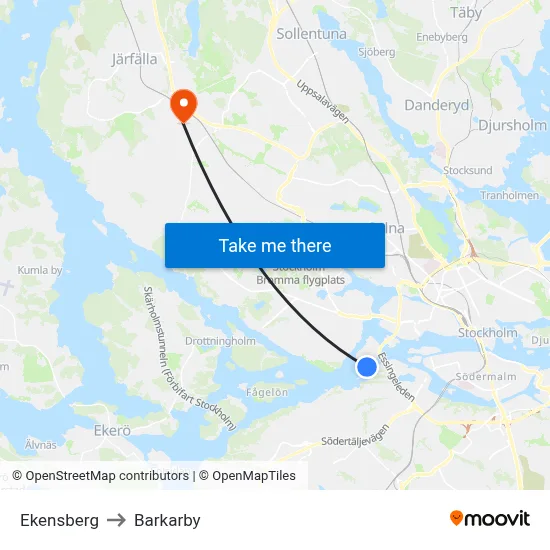 Ekensberg to Barkarby map