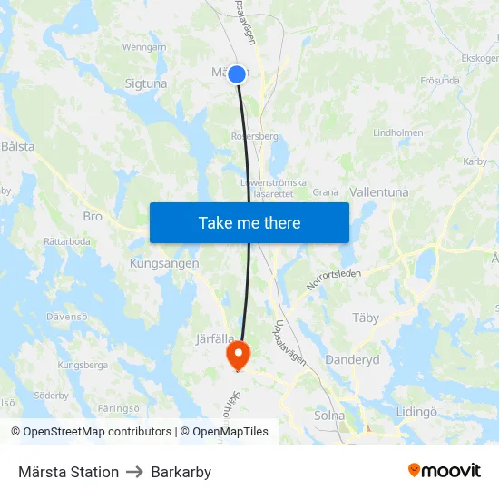 Märsta Station to Barkarby map