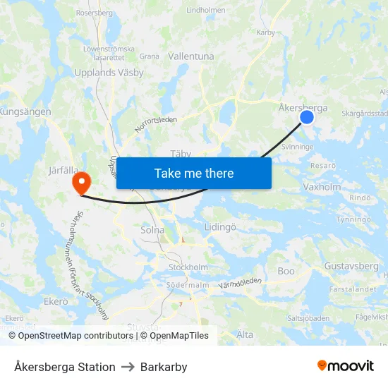Åkersberga Station to Barkarby map