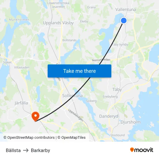 Bällsta to Barkarby map
