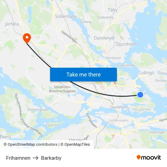 Frihamnen to Barkarby map