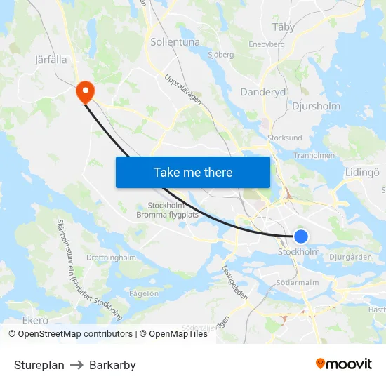 Stureplan to Barkarby map