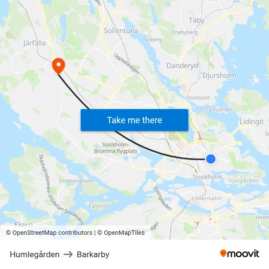 Humlegården to Barkarby map