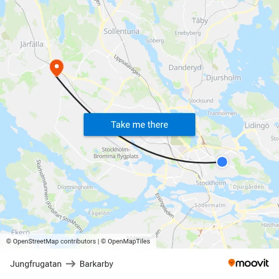 Jungfrugatan to Barkarby map