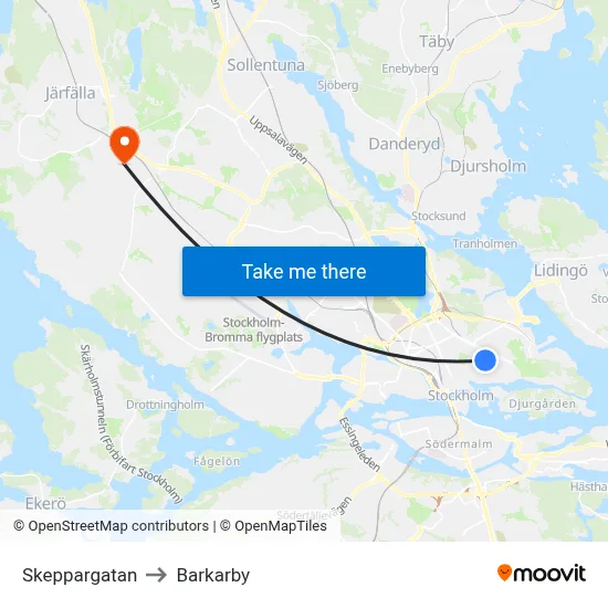 Skeppargatan to Barkarby map