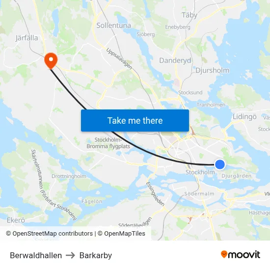 Berwaldhallen to Barkarby map