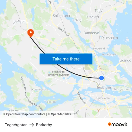 Tegnérgatan to Barkarby map