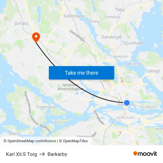 Karl Xii:S Torg to Barkarby map