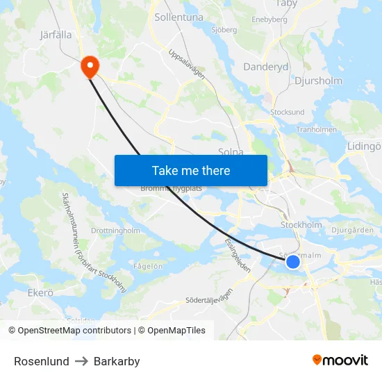 Rosenlund to Barkarby map