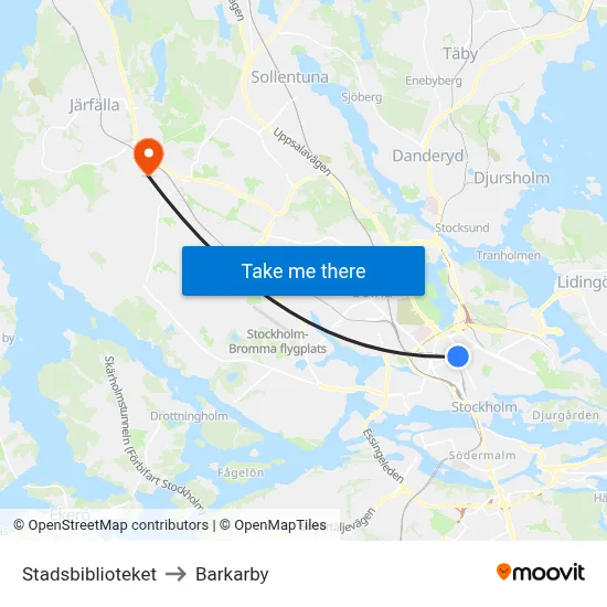 Stadsbiblioteket to Barkarby map