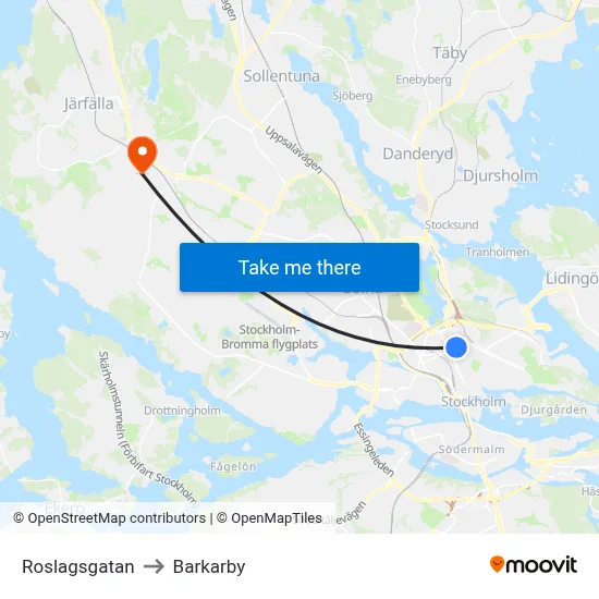 Roslagsgatan to Barkarby map