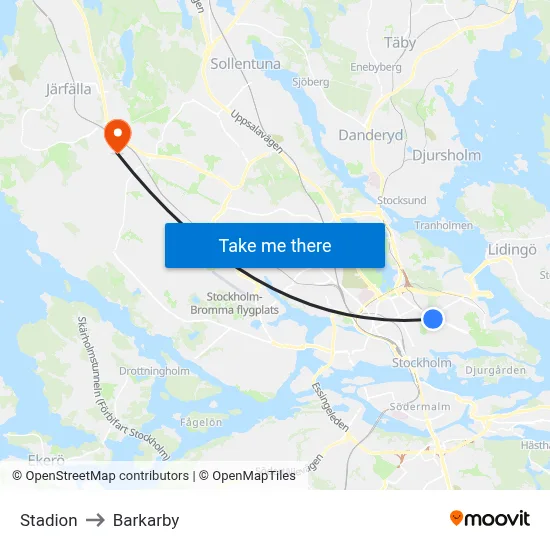 Stadion to Barkarby map