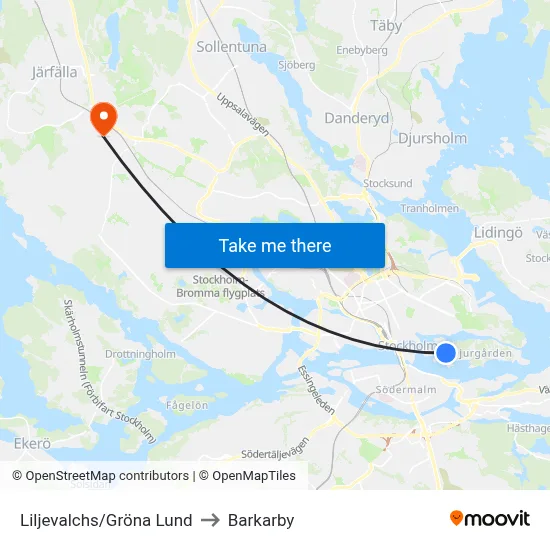 Liljevalchs/Gröna Lund to Barkarby map