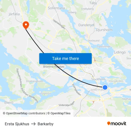 Ersta Sjukhus to Barkarby map