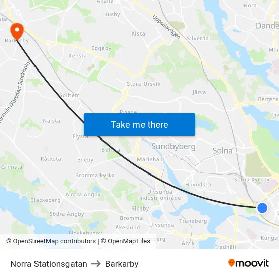 Norra Stationsgatan to Barkarby map