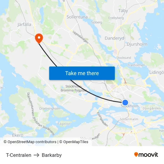 T-Centralen to Barkarby map