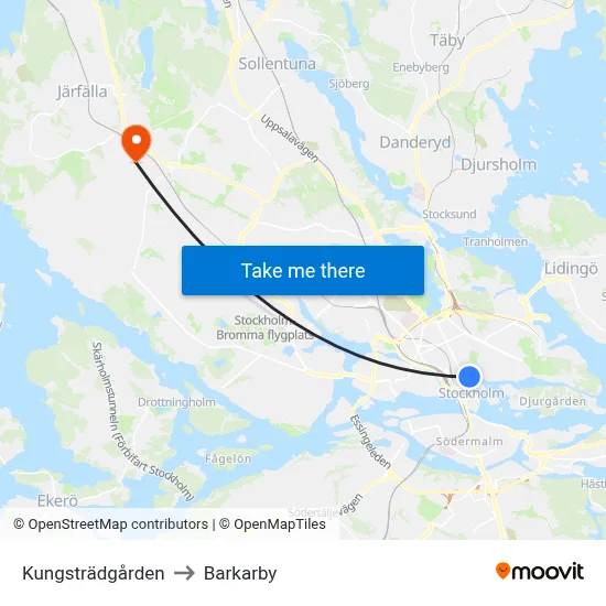Kungsträdgården to Barkarby map