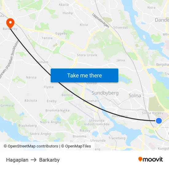 Hagaplan to Barkarby map