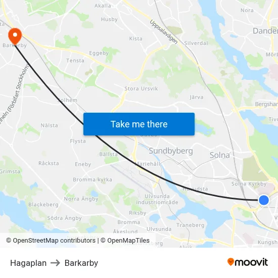Hagaplan to Barkarby map