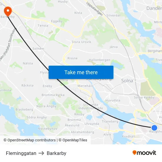 Fleminggatan to Barkarby map