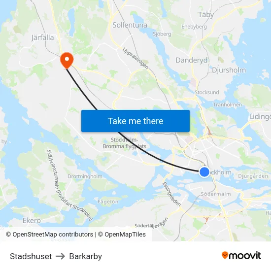 Stadshuset to Barkarby map