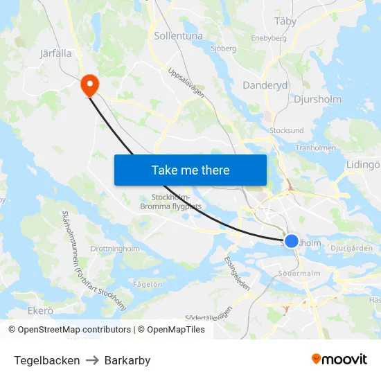 Tegelbacken to Barkarby map