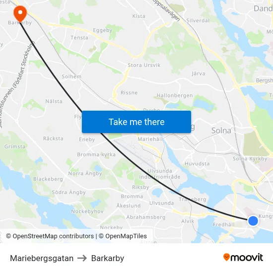 Mariebergsgatan to Barkarby map