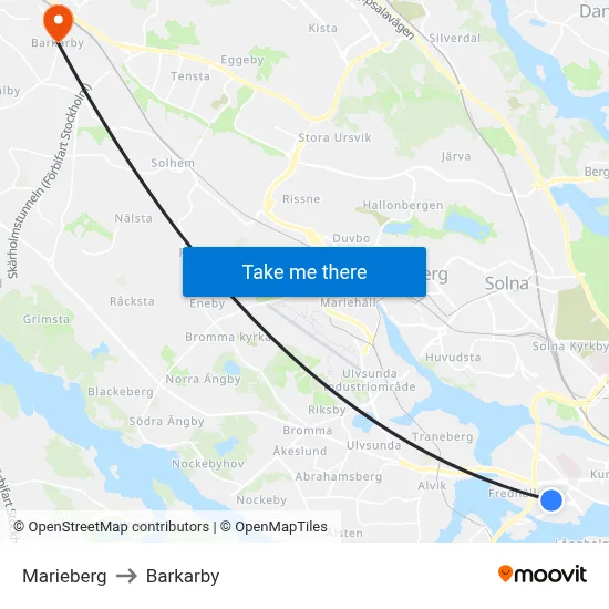 Marieberg to Barkarby map