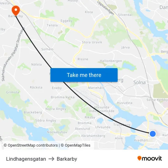 Lindhagensgatan to Barkarby map