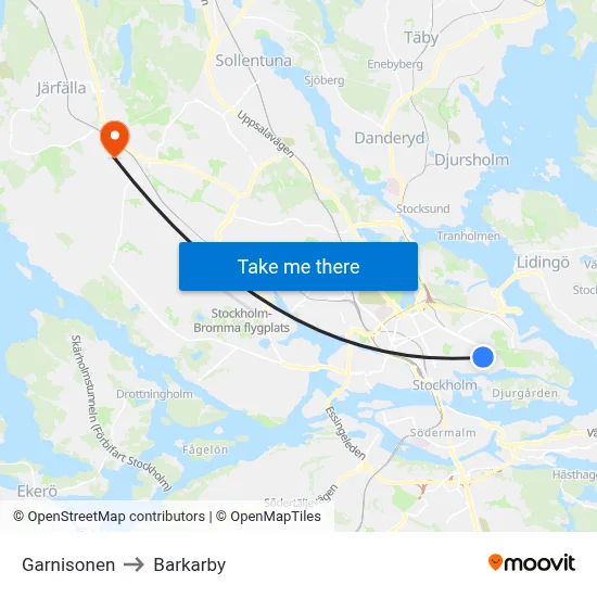 Garnisonen to Barkarby map