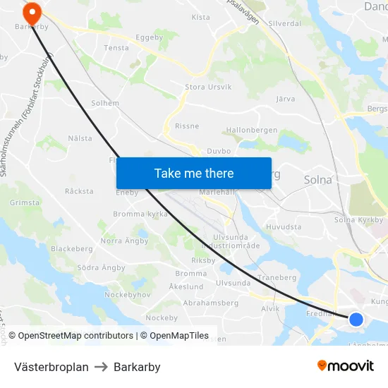 Västerbroplan to Barkarby map