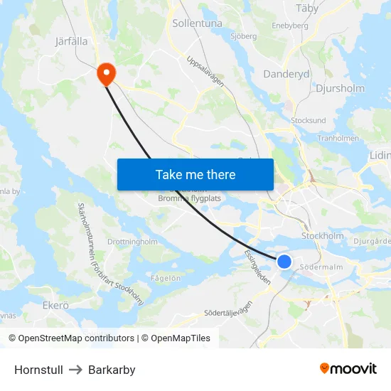 Hornstull to Barkarby map