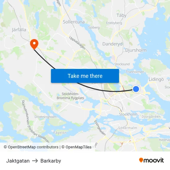 Jaktgatan to Barkarby map