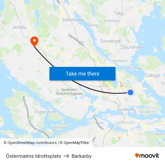 Östermalms Idrottsplats to Barkarby map