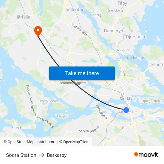 Södra Station to Barkarby map