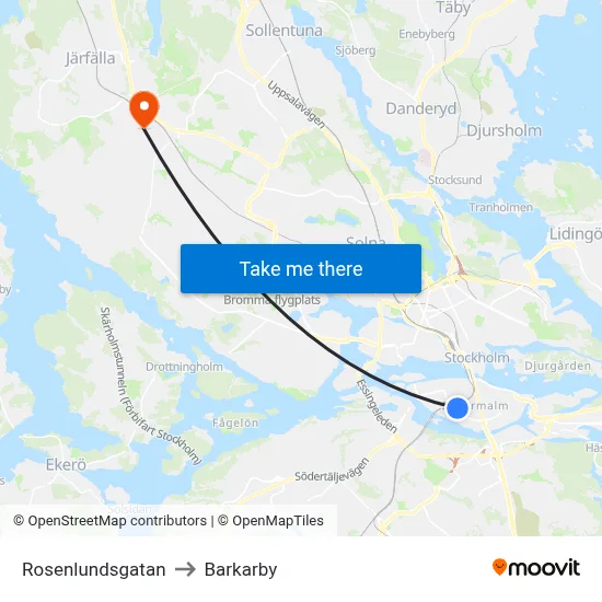 Rosenlundsgatan to Barkarby map