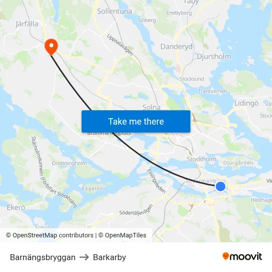 Barnängsbryggan to Barkarby map