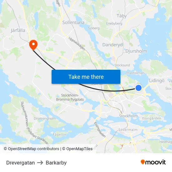 Drevergatan to Barkarby map