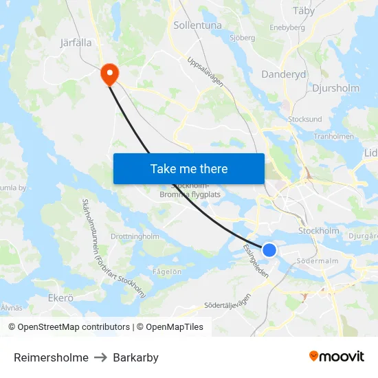 Reimersholme to Barkarby map
