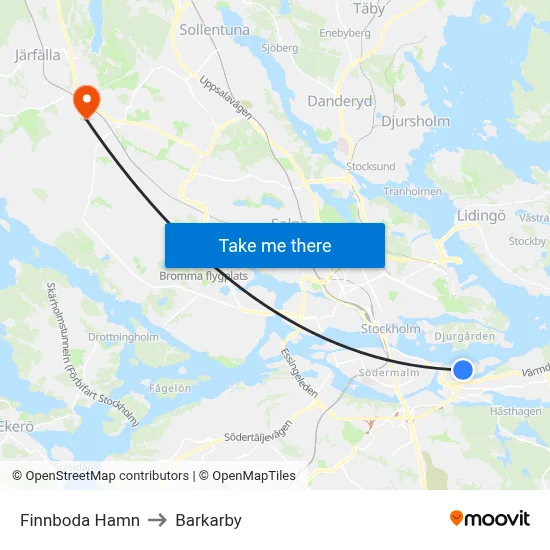 Finnboda Hamn to Barkarby map