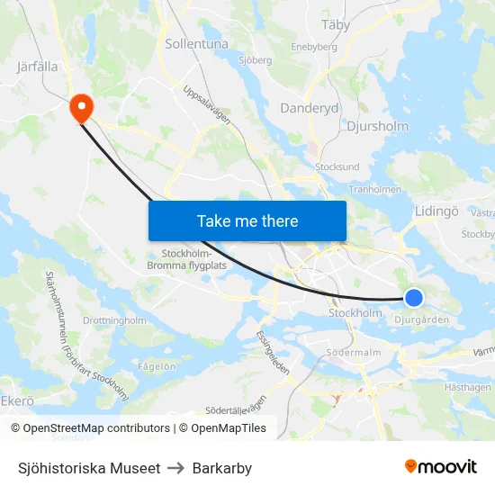 Sjöhistoriska Museet to Barkarby map