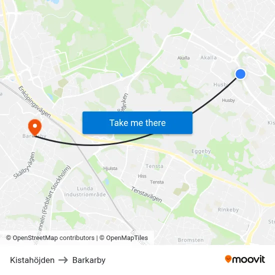 Kistahöjden to Barkarby map