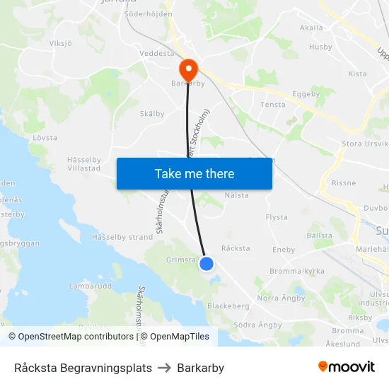 Råcksta Begravningsplats to Barkarby map