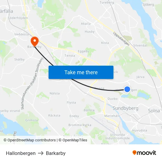 Hallonbergen to Barkarby map