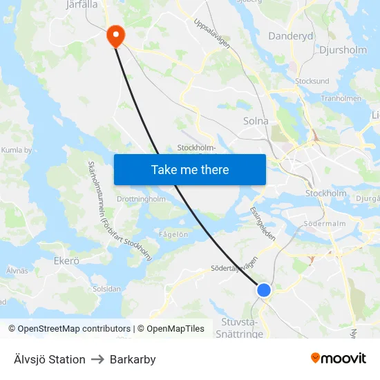 Älvsjö Station to Barkarby map