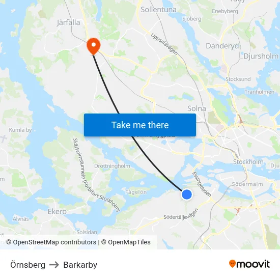 Örnsberg to Barkarby map