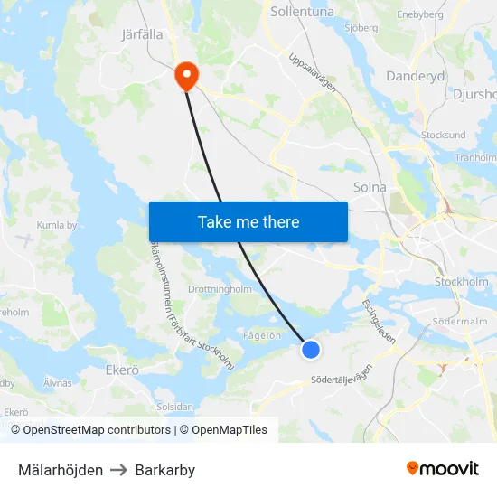 Mälarhöjden to Barkarby map
