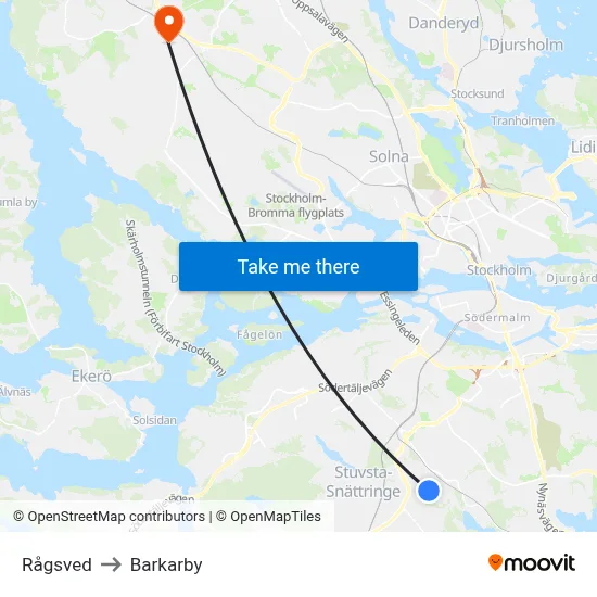 Rågsved to Barkarby map