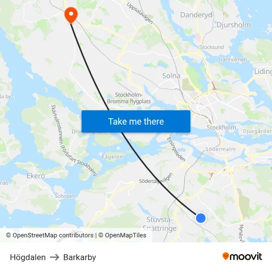 Högdalen to Barkarby map