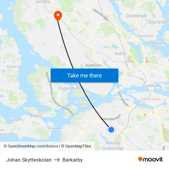 Johan Skytteskolan to Barkarby map